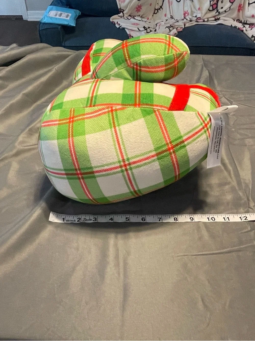 Plaid Holiday Duck Pillow - Green & Red